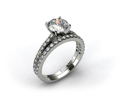 18k White Gold 0.30ct Common Prong Round Shaped Diamond Engagement Ring & .33ct Common Prong Wedding Ring